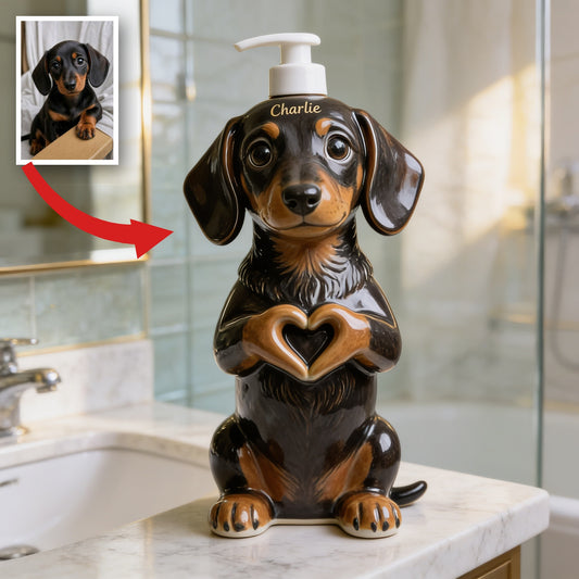Personalized Black and Tan Dachshund Puppy Soap Dispenser Bathroom Gift