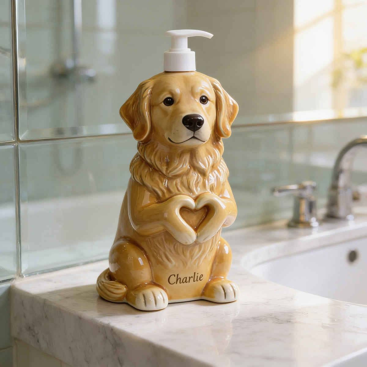 Personalized Adult Golden Retriever Soap Dispenser Dog Lover Bathroom Decor