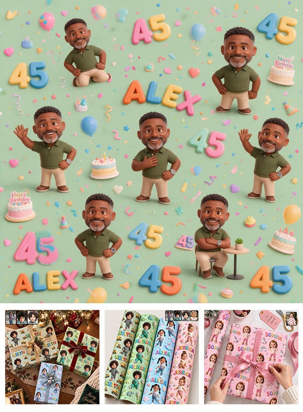 Personalized 45th Birthday Middle-Aged Black Man Wrapping Paper for Dad Grandpa