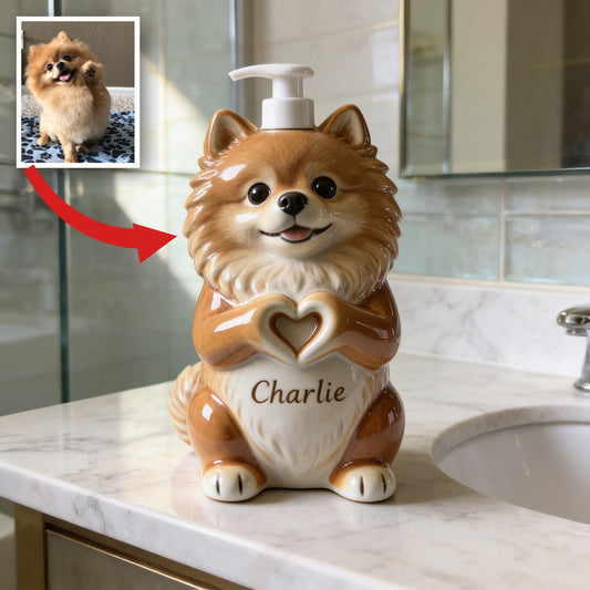 Personalized Fluffy Golden Tan Pomeranian Soap Dispenser Home Decor Gift