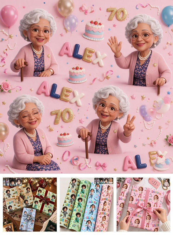 Personalized 70th Birthday Older Black Woman Wrapping Paper Grandma Gift
