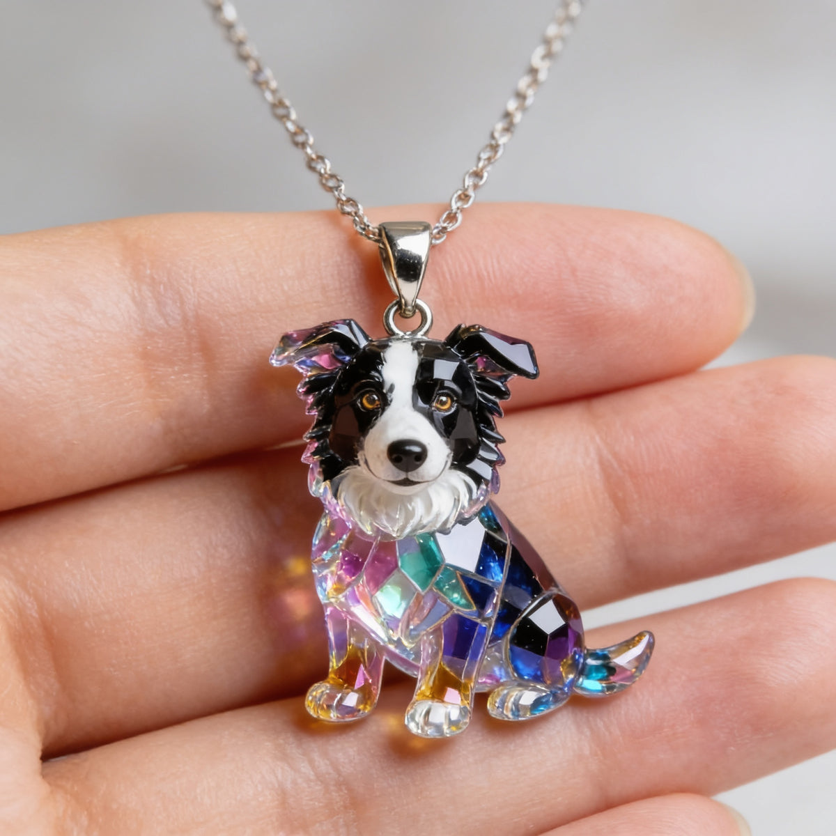 Custom Photo Black and White Border Collie Acrylic Pendant Necklace Dog Lover Gift