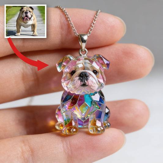 Custom Photo Fawn & White Adult Bulldog Acrylic Pendant Necklace Dog Lover Gift
