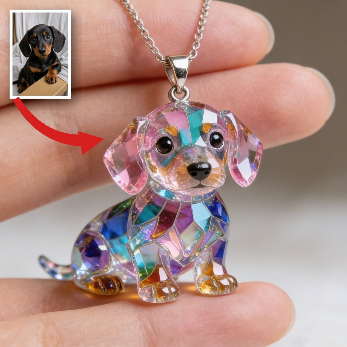 Custom Photo Dachshund Puppy Acrylic Pendant Necklace Dog Lover Gift