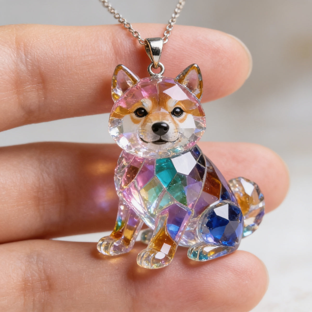 Custom Photo Tan and White Adult Shiba Inu Acrylic Pendant Necklace Dog Lover Gift
