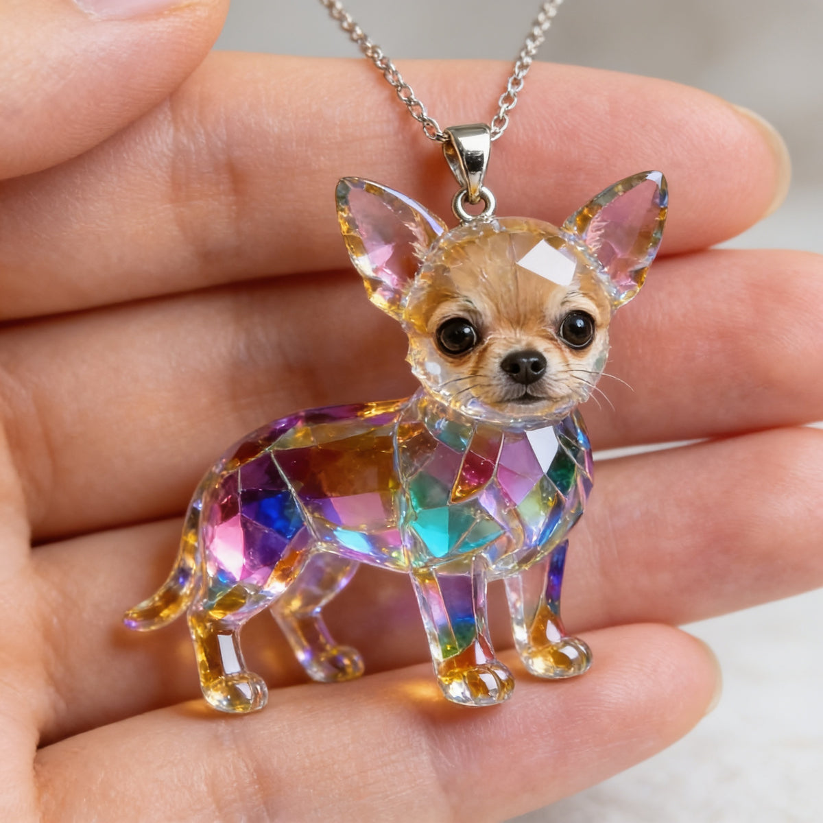 Custom Photo Fawn White Chihuahua Puppy Acrylic Pendant Necklace Dog Lover Gift