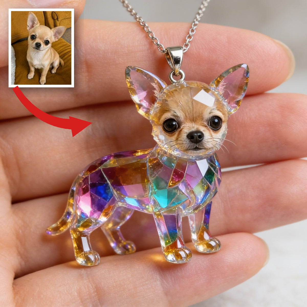 Custom Photo Fawn White Chihuahua Puppy Acrylic Pendant Necklace Dog Lover Gift