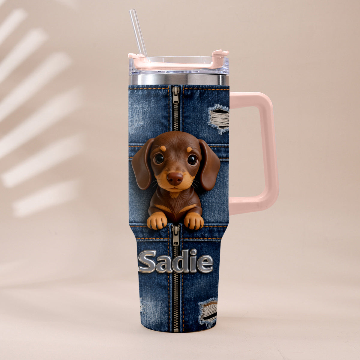 Personalized Fawn Pug Tumbler With Plush Charm Pet Lover Gift
