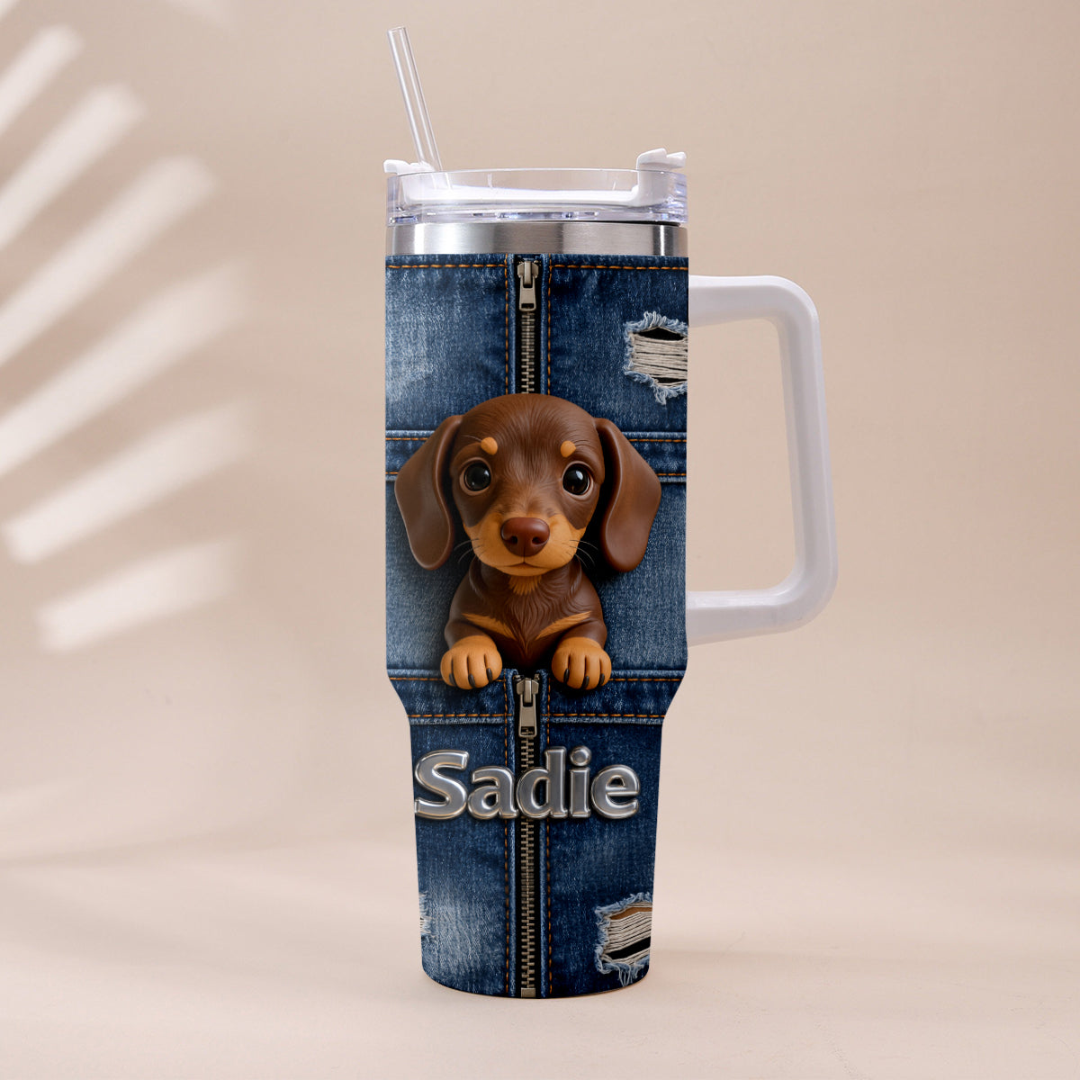 Personalized Adult Tricolor Beagle Tumbler With Plush Charm Pet Lover Gift