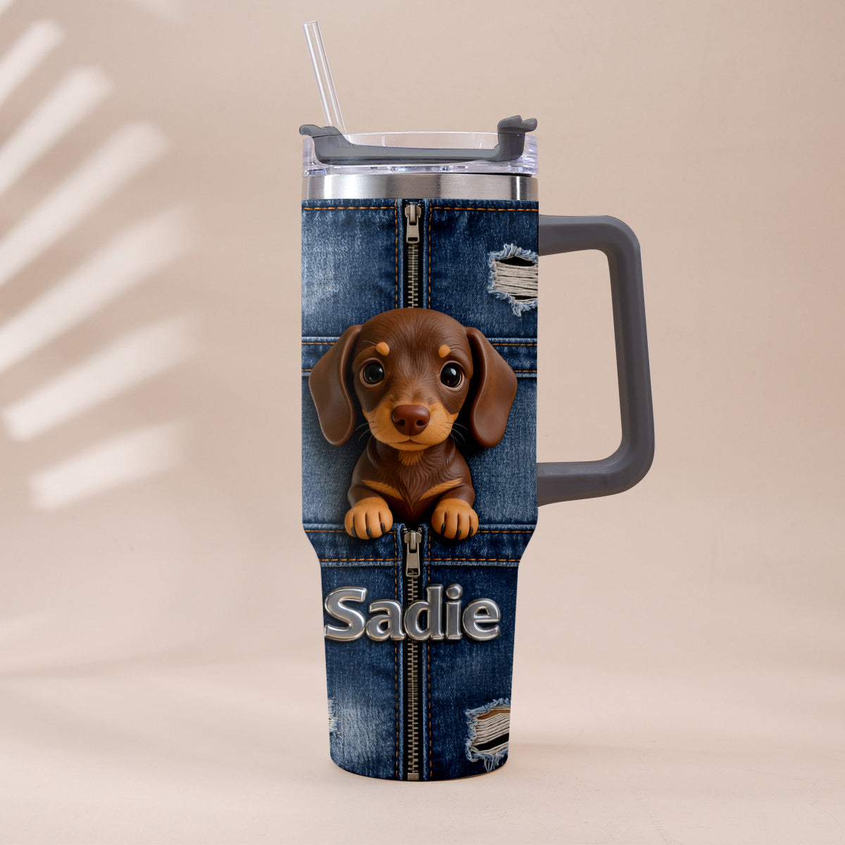 Personalized Black and Tan Adult German Shepherd Tumbler With Plush Charm Pet Owner Gift