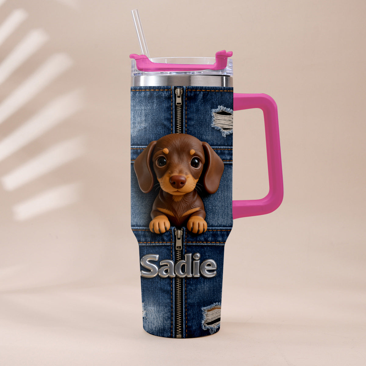 Personalized Tan & White Adult Shiba Inu Tumbler With Plush Charm Pet Lover Gift