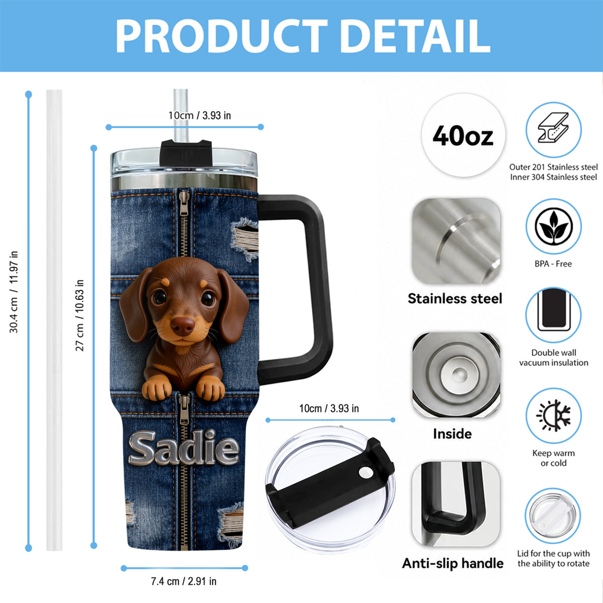Personalized Fluffy Golden Tan Pomeranian Tumbler With Plush Charm Pet Lover Gift