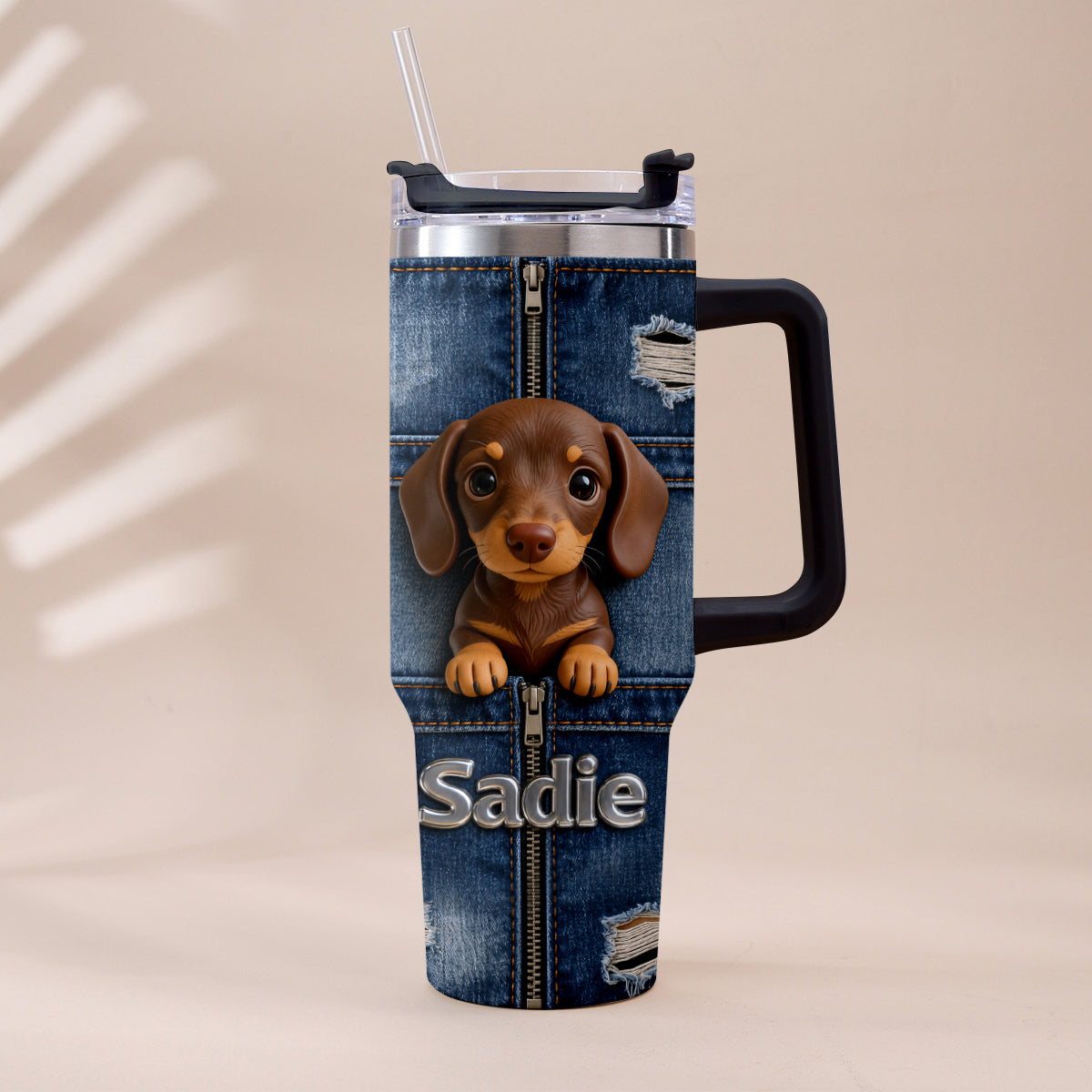 Personalized Dalmatian Tumbler with Plush Charm, Pet Owner Gift