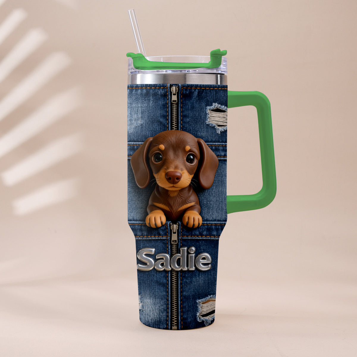 Personalized Black and Tan Rottweiler Tumbler With Plush Charm Dog Lover Gift