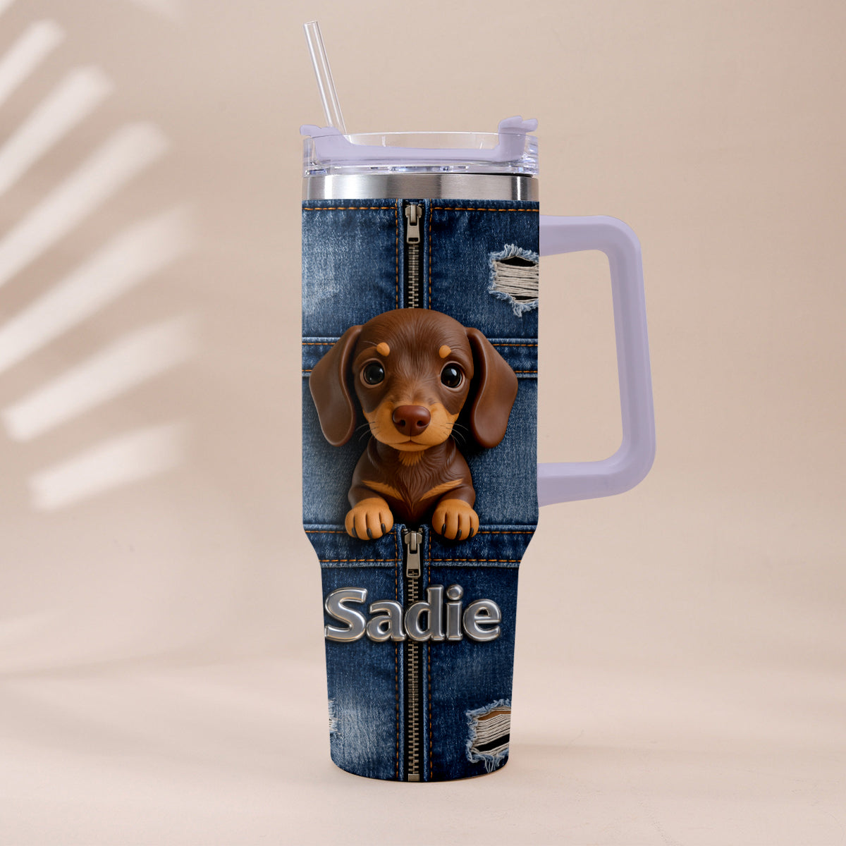 Personalized Adult Tricolor Beagle Tumbler With Plush Charm Pet Lover Gift