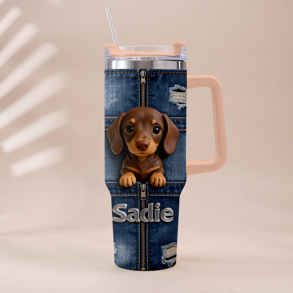 Personalized Black and Tan Rottweiler Tumbler With Plush Charm Dog Lover Gift