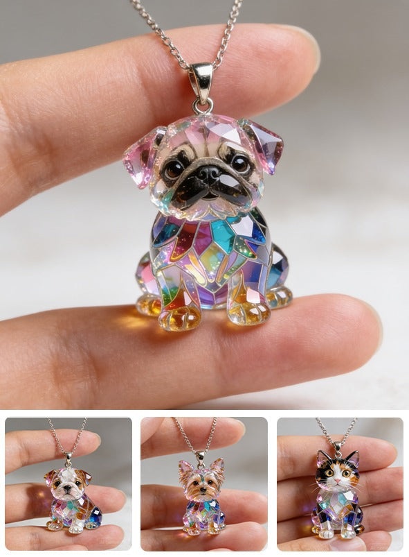 Custom Photo Fawn Pug Puppy Acrylic Pendant Necklace Dog Lover Gift