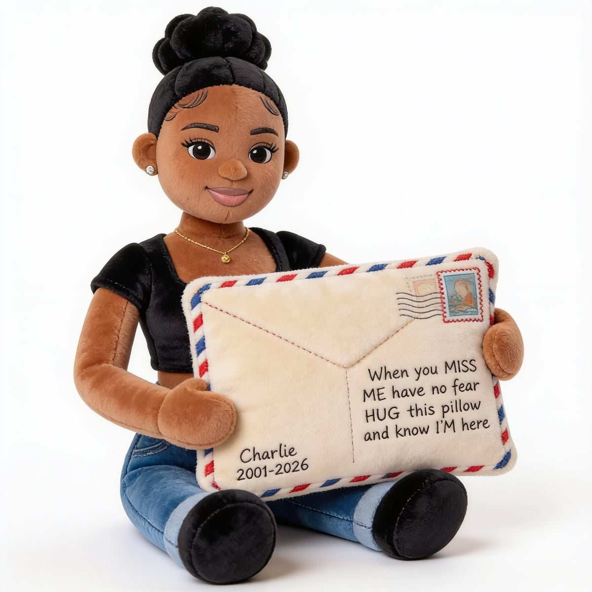 Personalized Memorial Black Woman Letter From Heaven Faux Fur Shaped Pillow