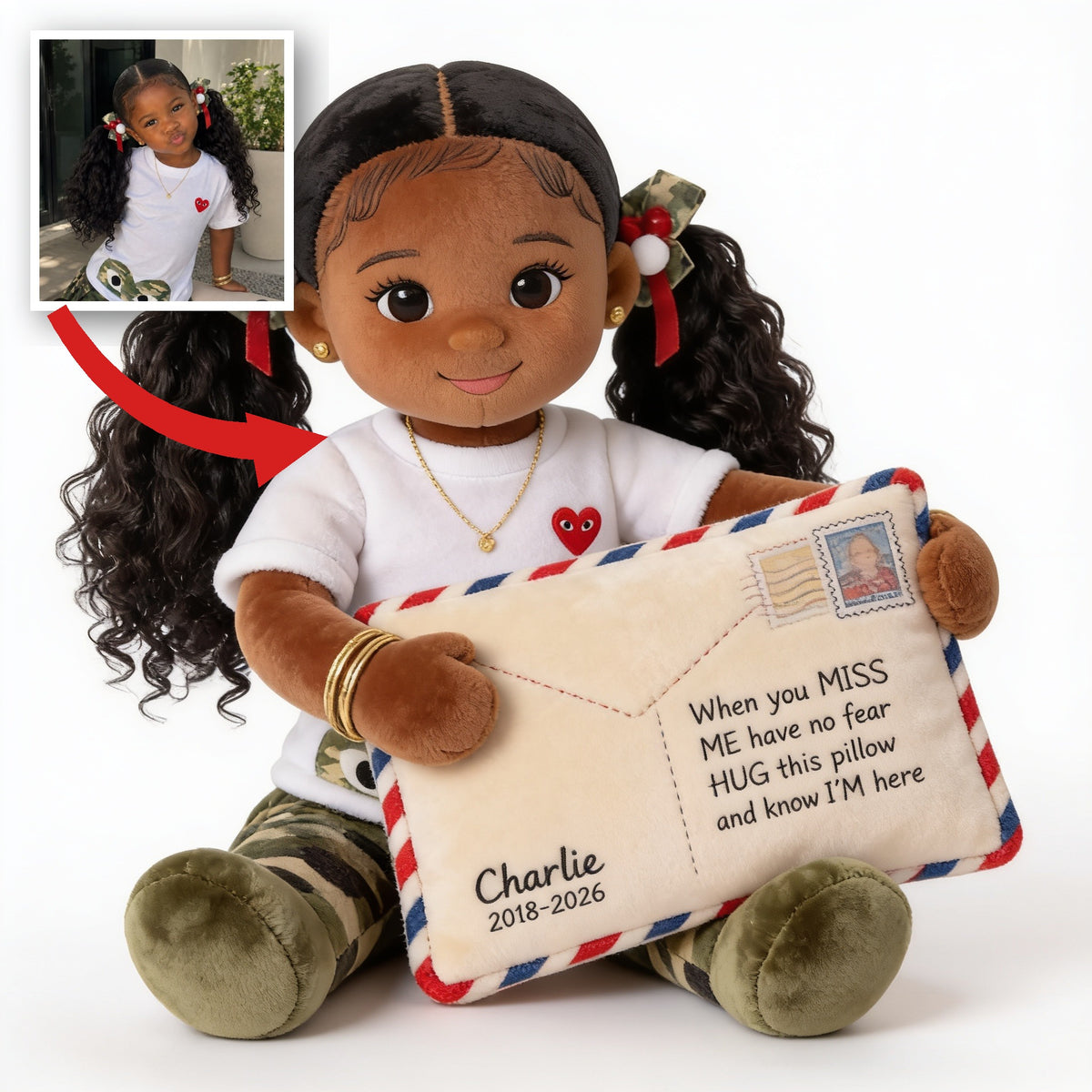Personalized Black Little Girl Memorial Faux Fur Shaped Pillow