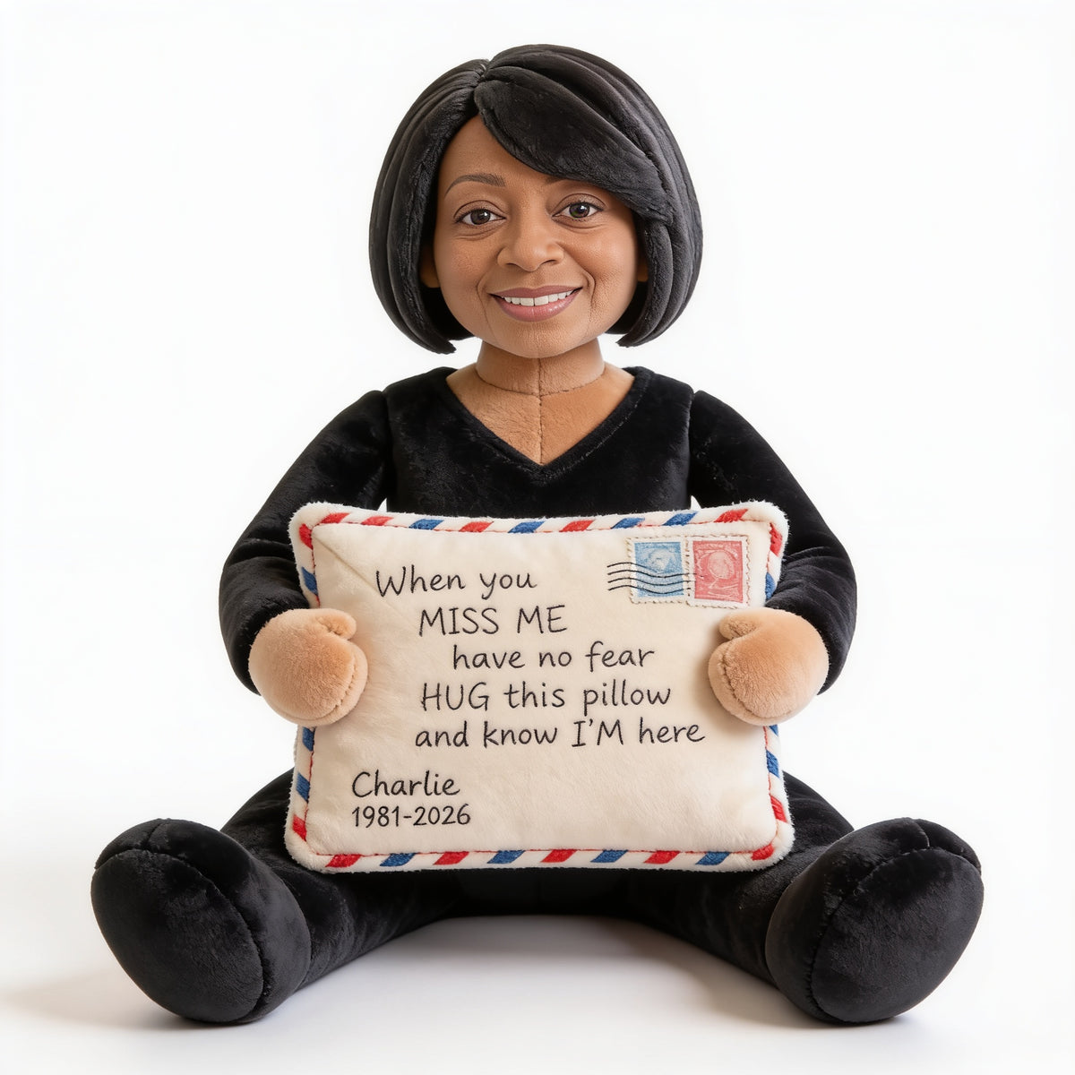 Personalized Middle-Aged Black Woman Memorial Faux Fur Shaped Pillow Keepsake Gift