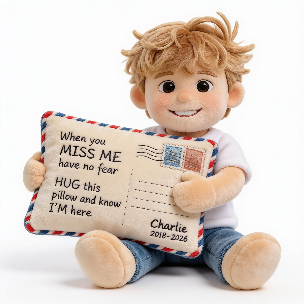 Personalized Little Boy 2018-2026 Memorial Faux Fur Shaped Pillow Keepsake