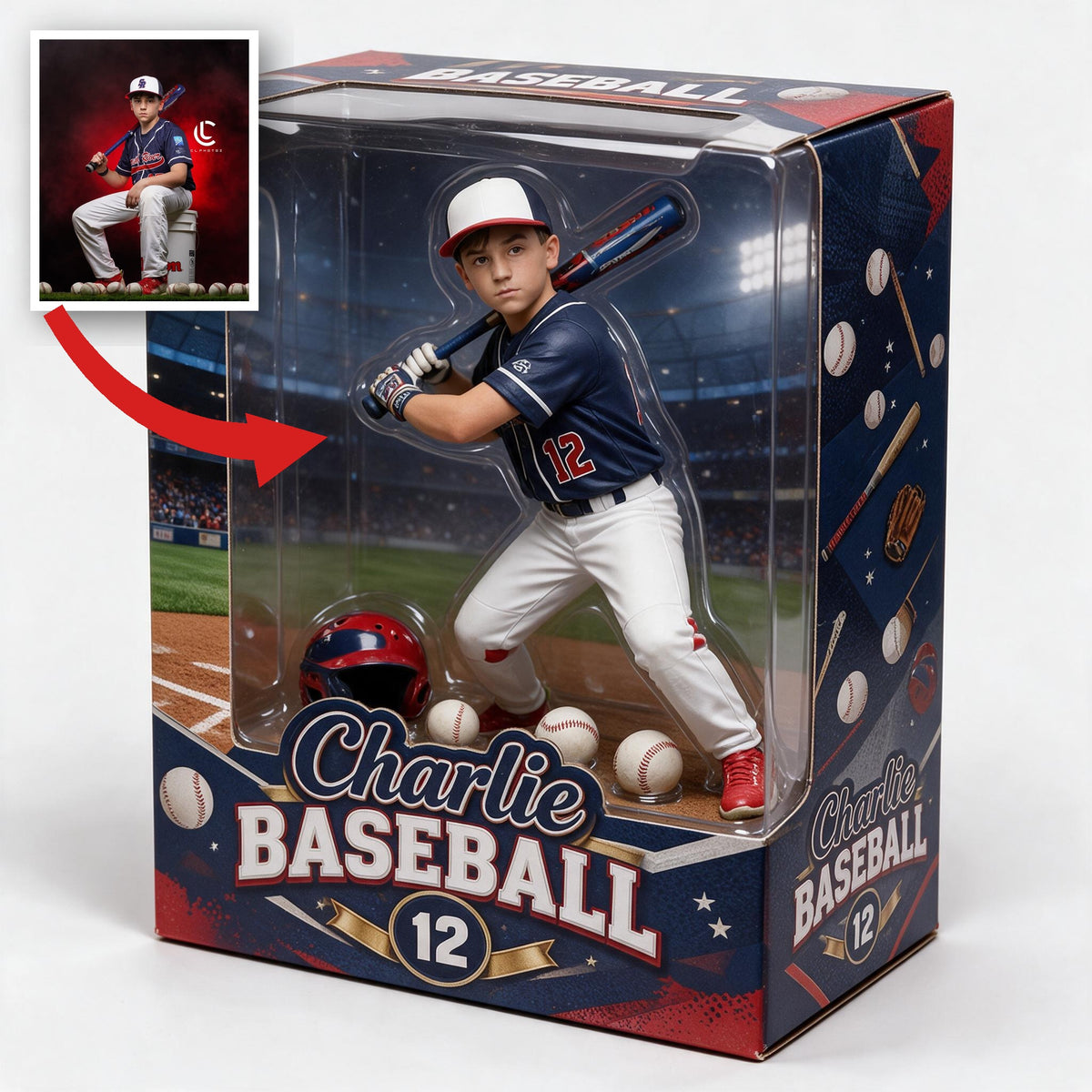Personalized Latino Youth Baseball Player 3D Acrylic Display Box Sports Keepsake