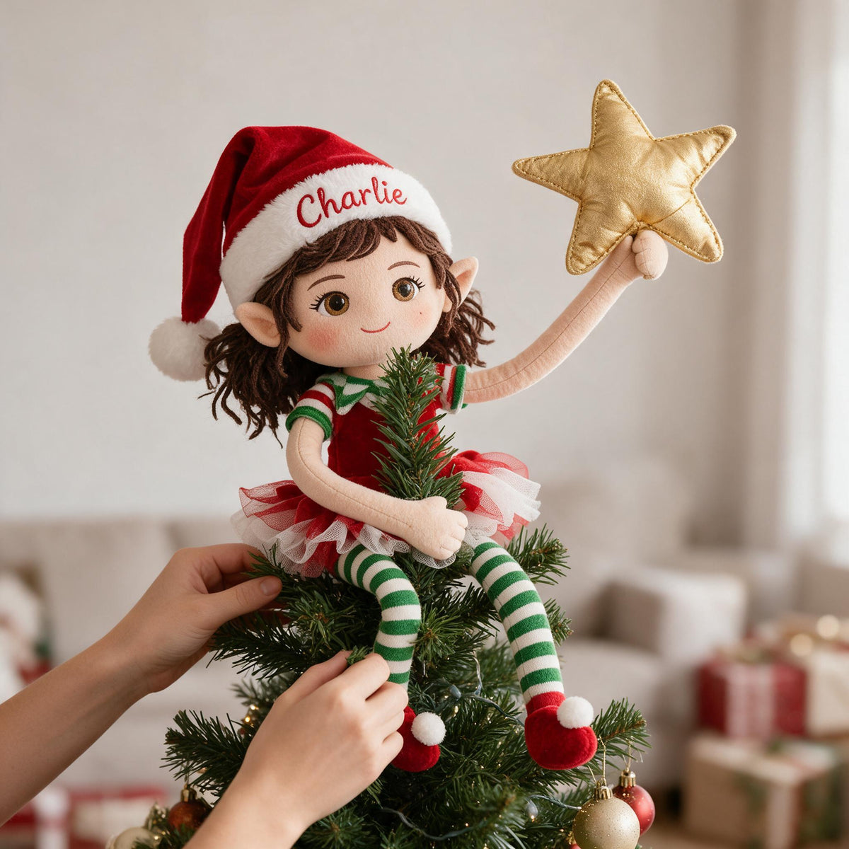 Personalized Christmas Latina Little Girl Posable Plush Doll Gift for Family