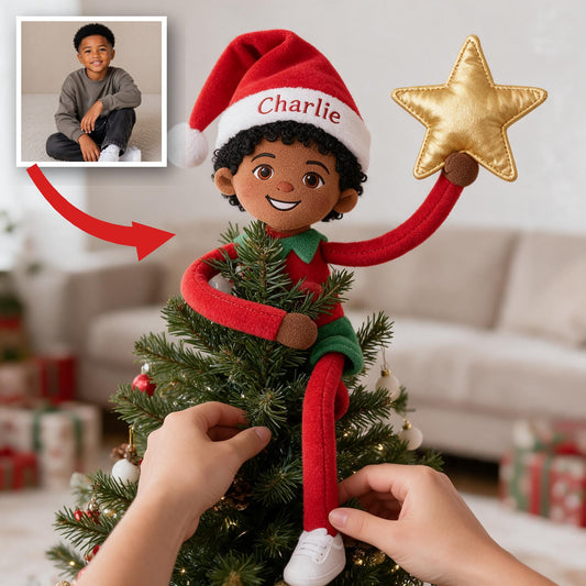 Personalized Christmas Black Little Boy Posable Plush Doll Gift for Family