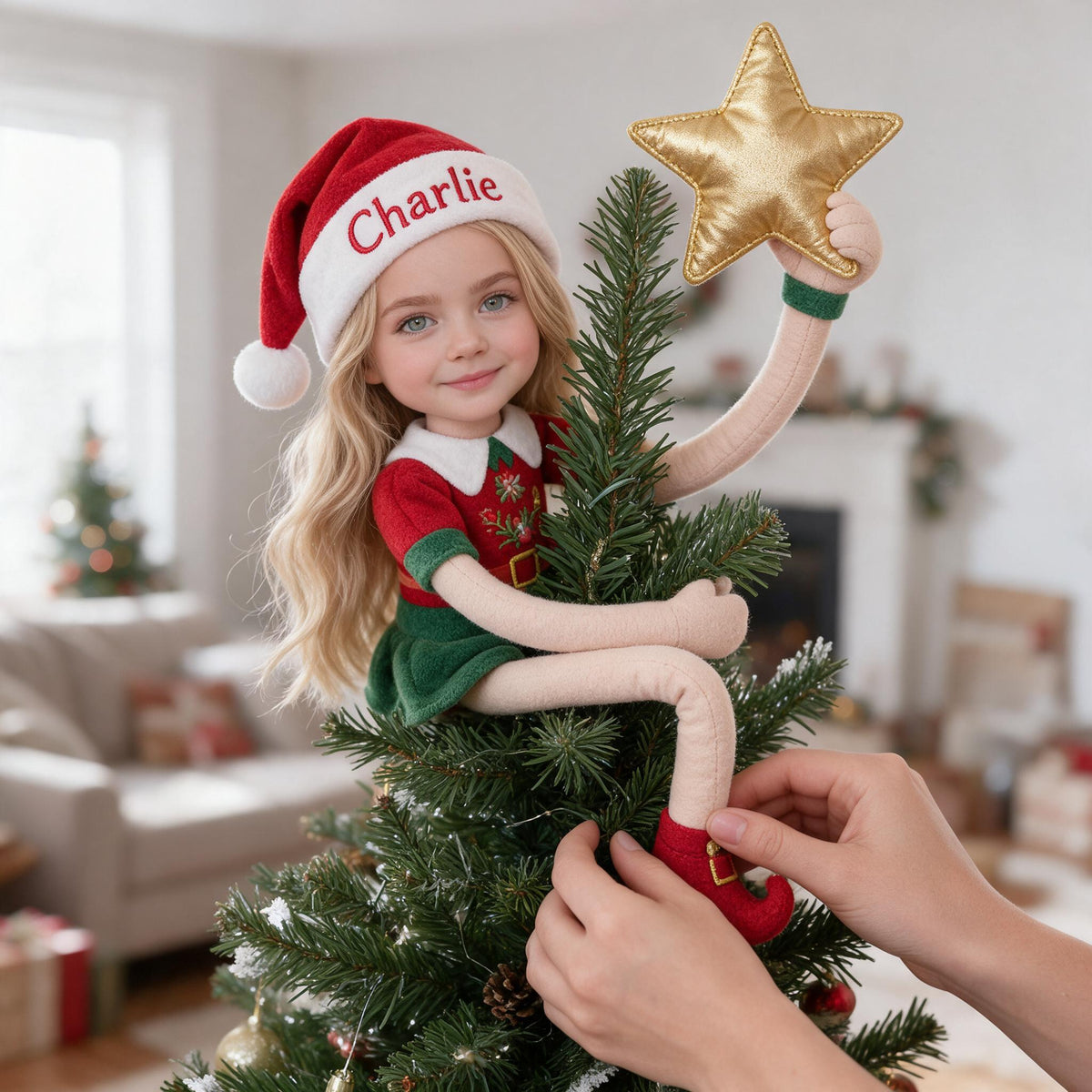Personalized Christmas Little Girl Posable Plush Doll Custom Holiday Keepsake Gift