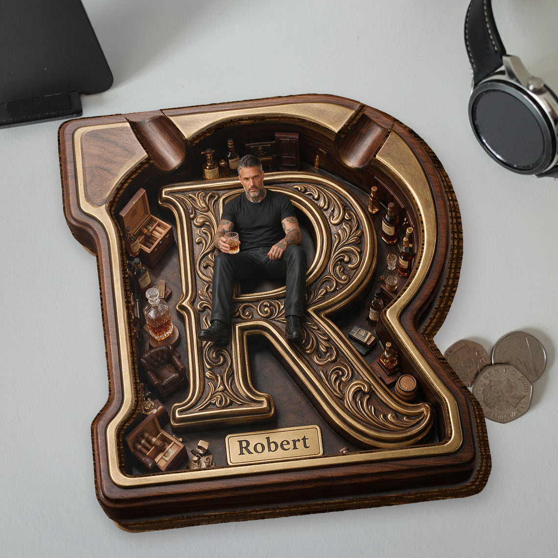 Custom Photo Man Wooden Catch-All Tray Gift for Him Husband Boyfriend Son