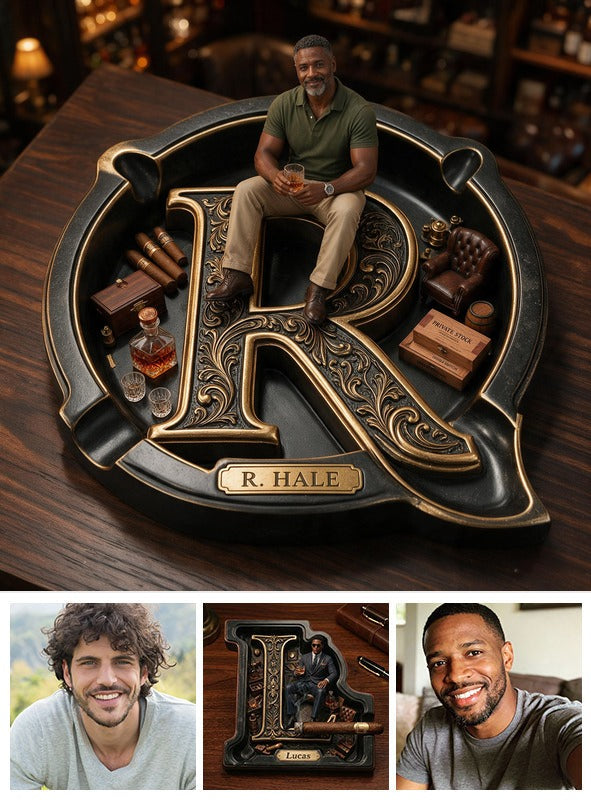 Custom Photo Middle-Aged Black Man Wooden Catch-All Tray, Dad Husband Gift