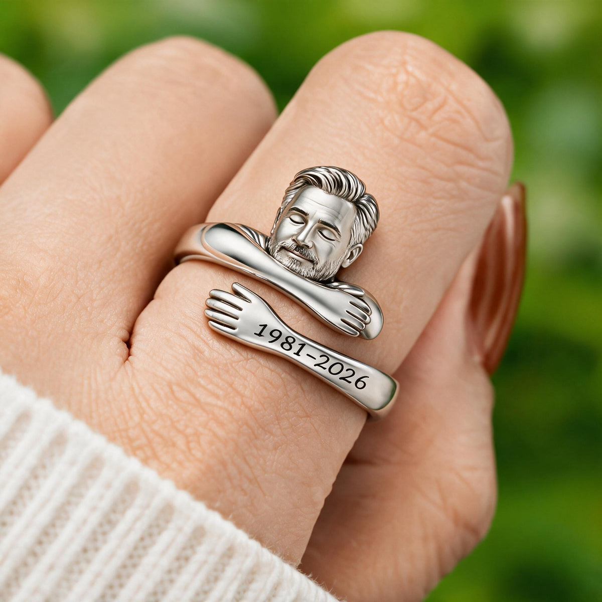 Personalized Middle-Aged Man Hug Adjustable Memorial Ring Gift for Dad Husband