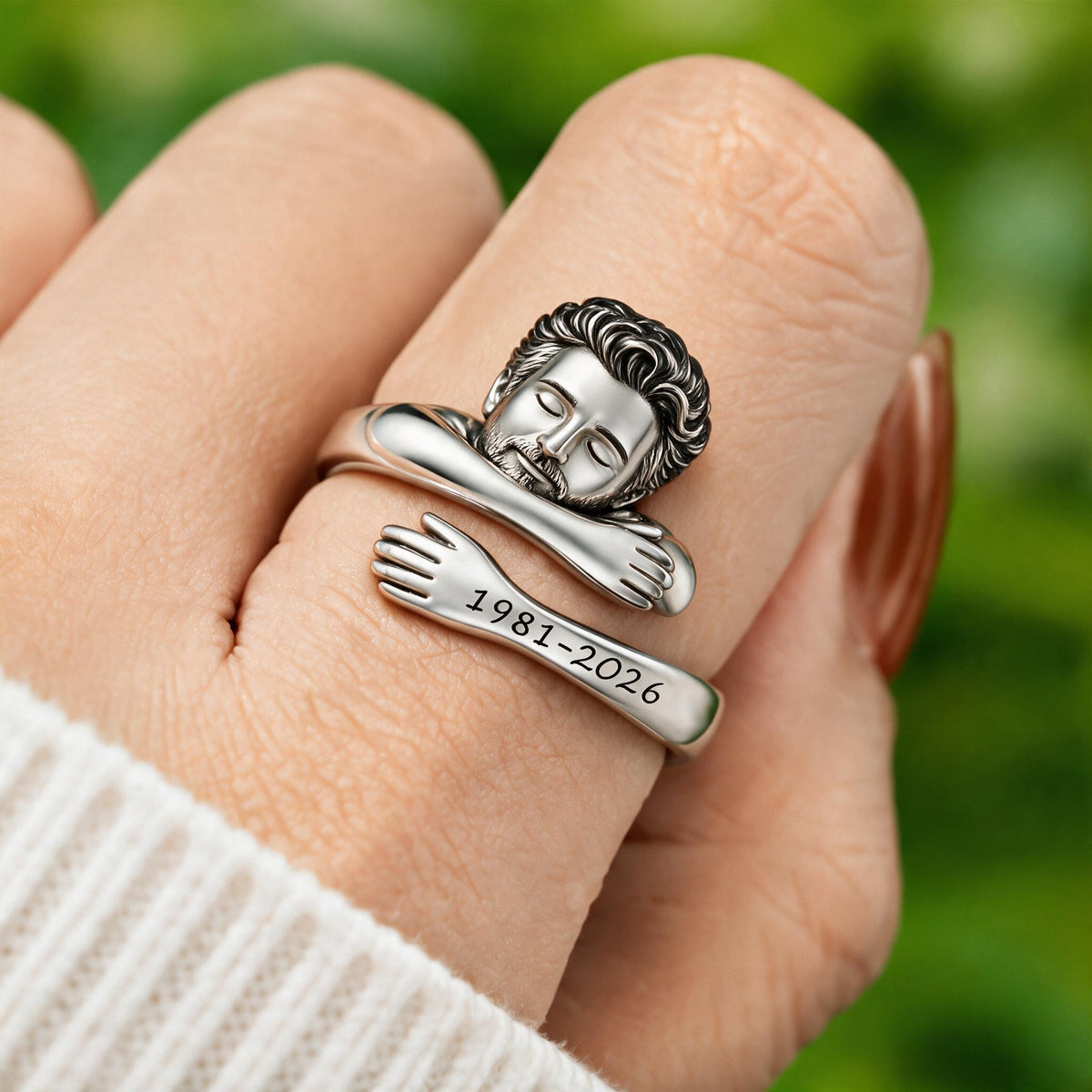 Personalized Middle-Aged Latino Man Memorial Adjustable Hug Ring, Dad Husband Keepsake