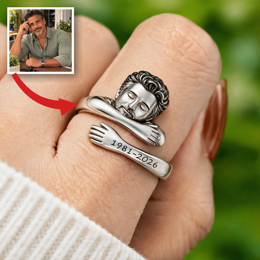Personalized Middle-Aged Latino Man Memorial Adjustable Hug Ring, Dad Husband Keepsake