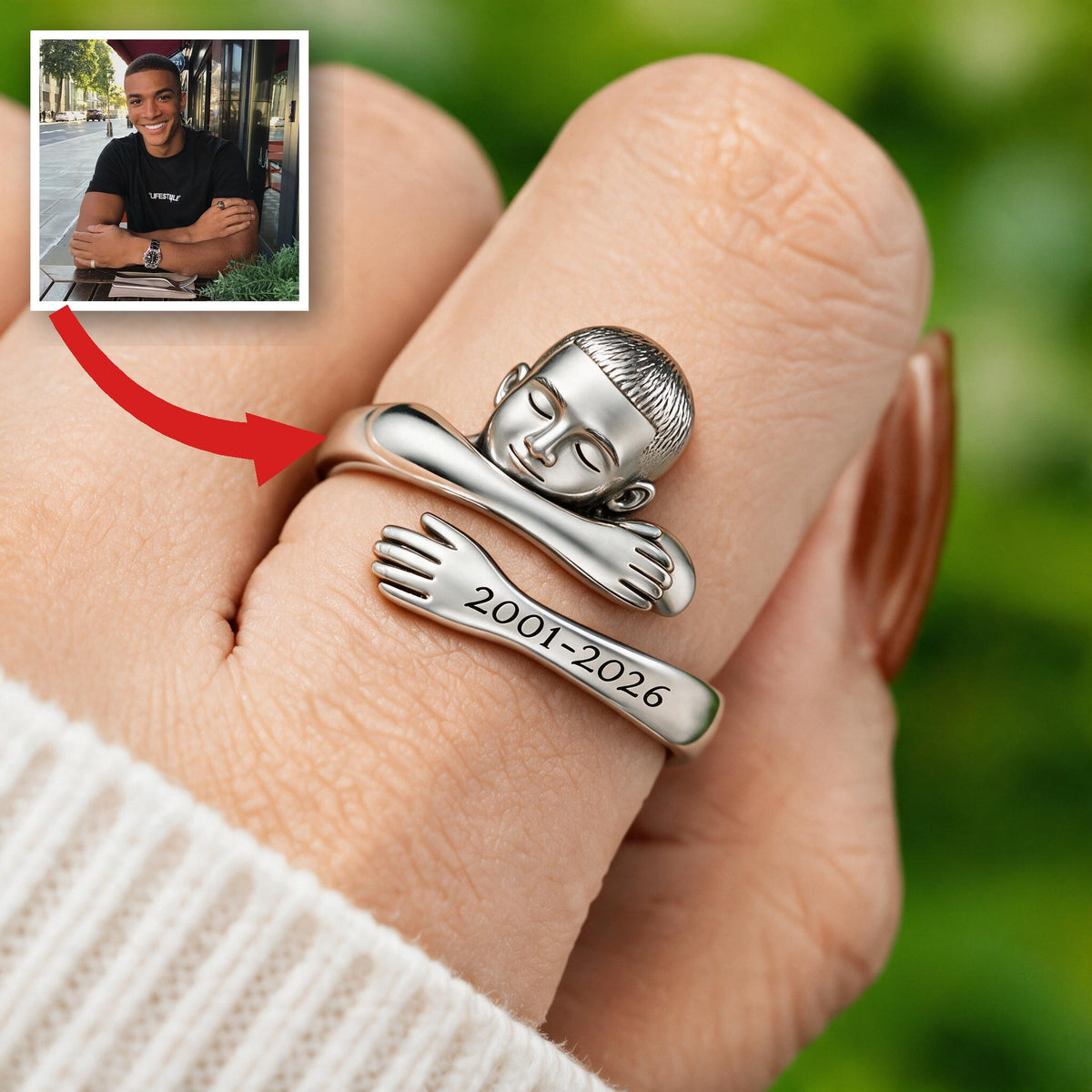 Personalized Black Man Memorial Adjustable Hug Ring