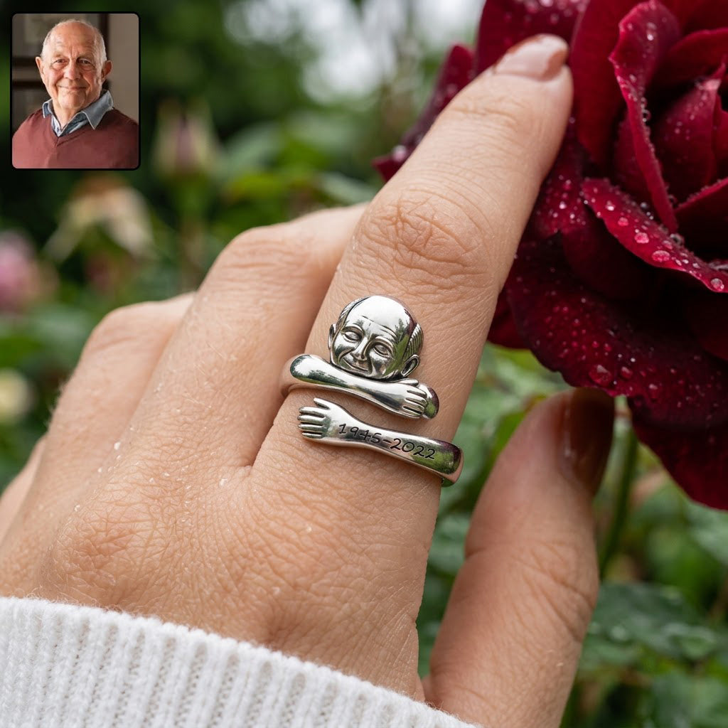 Personalized Middle-Aged Man Hug Adjustable Memorial Ring Gift for Dad Husband