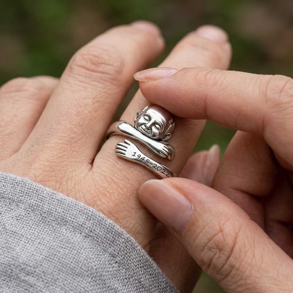 Personalized Middle-Aged Black Man Memorial Adjustable Ring Dad Husband Keepsake Gift