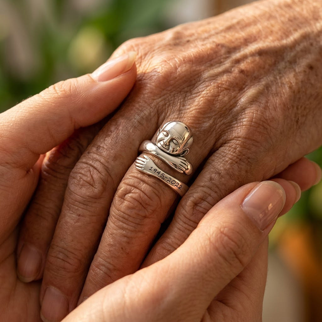Personalized Middle-Aged Latino Man Memorial Adjustable Hug Ring, Dad Husband Keepsake