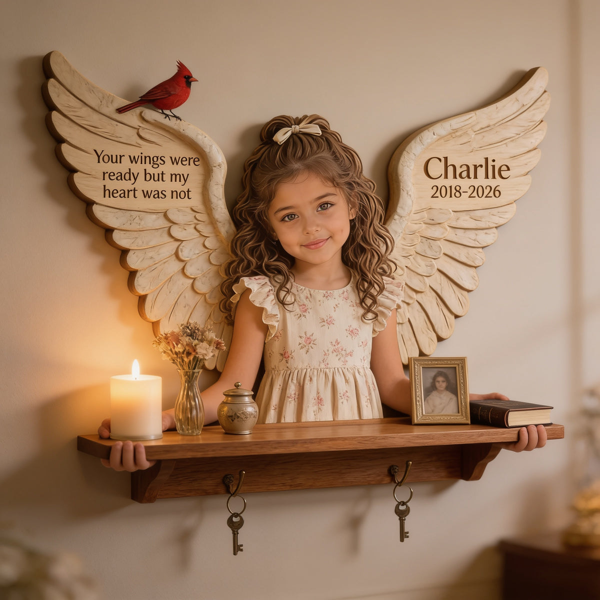 Personalized Latina Little Girl Memorial Wooden Floating Shelf