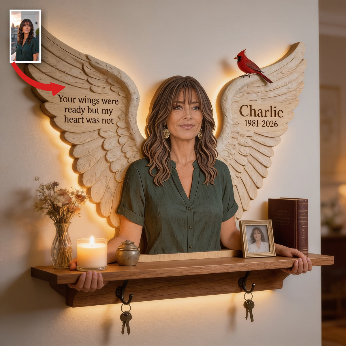 Personalized Middle-Aged Latina Woman Memorial Wooden Floating Shelf Bereavement Gift