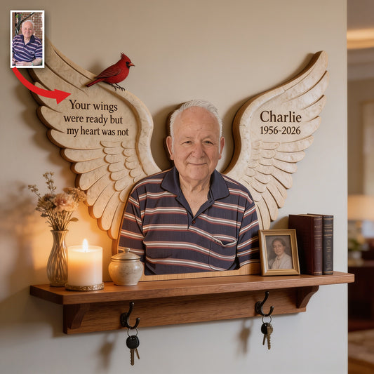 Personalized Older Man Grandpa Memorial Wooden Floating Shelf
