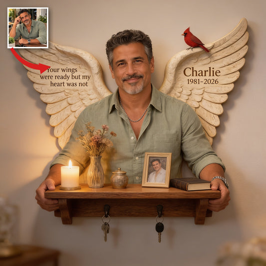 Personalized Middle-Aged Latino Man Memorial Wooden Floating Shelf, Dad Husband Remembrance Gift