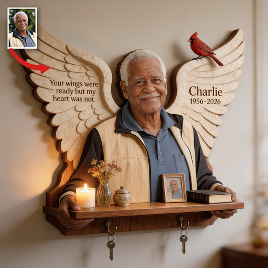 Personalized Older Black Man Grandfather Memorial Wooden Floating Shelf