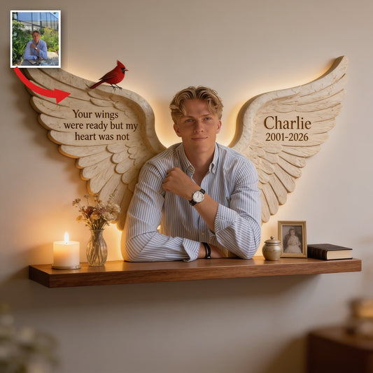 Personalized Memorial Man 2001-2026 Wooden Floating Shelf Wall Decor