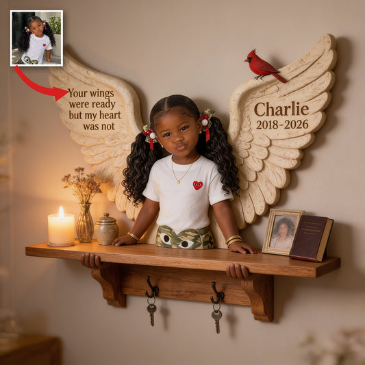 Personalized Black Little Girl Memorial Wooden Floating Shelf Wall Decor