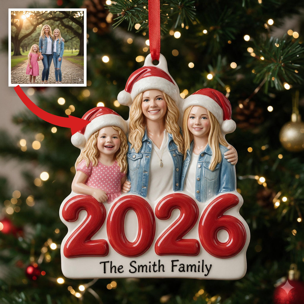 Custom Photo 2026 Christmas Single Mom Family 3D Resin Ornament