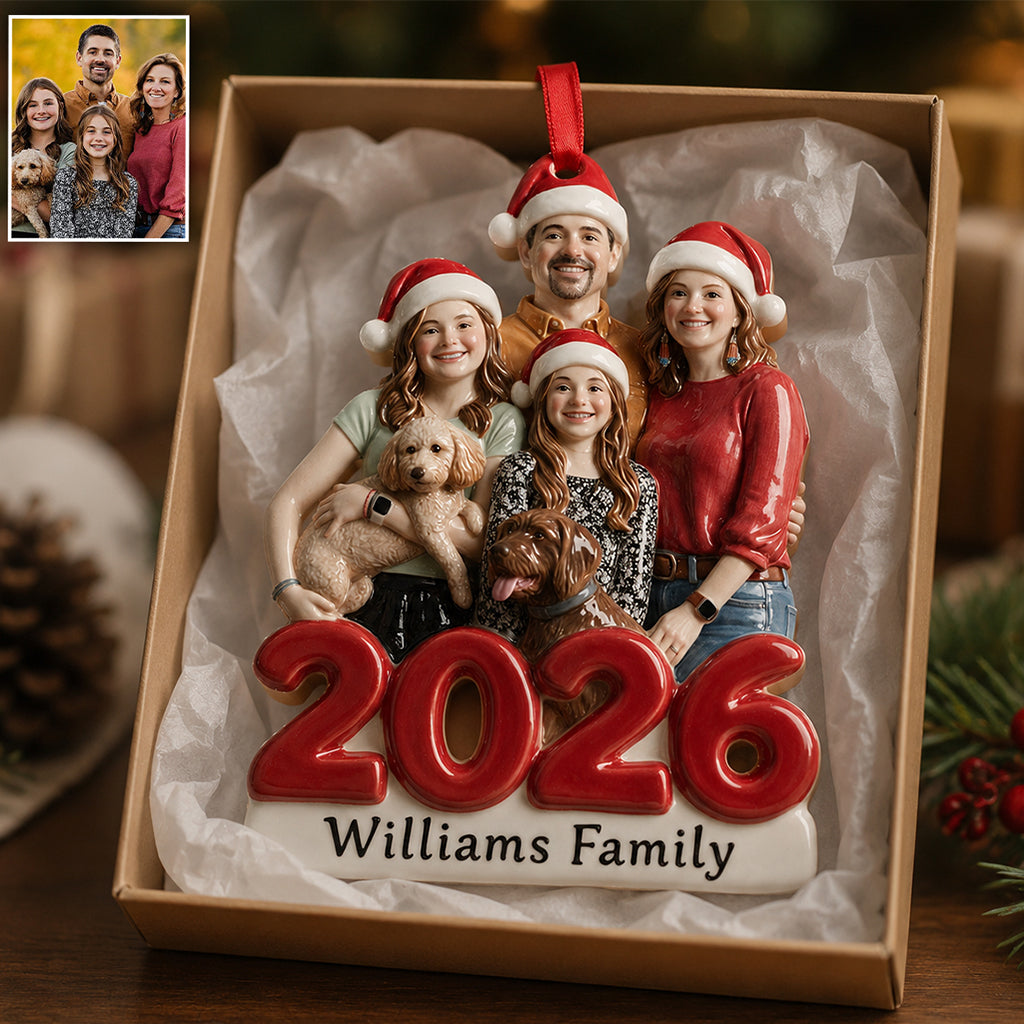Custom Photo 2026 Family Of Three Premium 3D Christmas Ornament