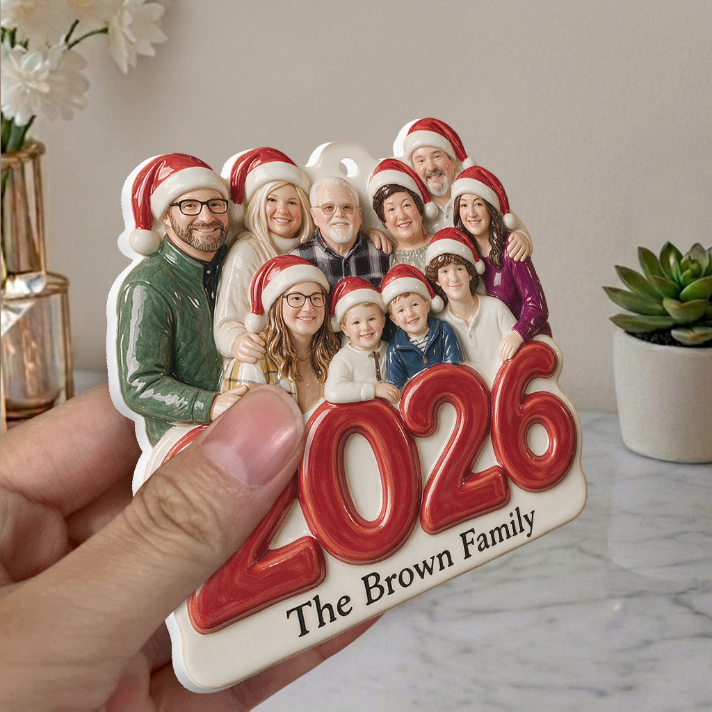 Custom Photo Christmas 2026 Big Family Premium 3D Ornament Holiday Keepsake