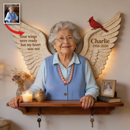 Personalized Older Latina Woman Grandma Memorial Wooden Floating Shelf