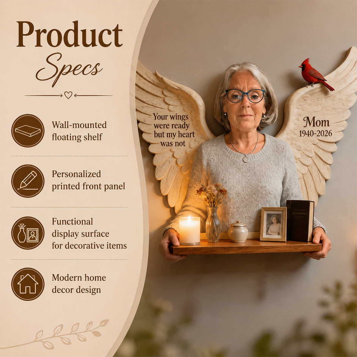 Personalized Older Black Man Grandfather Memorial Wooden Floating Shelf